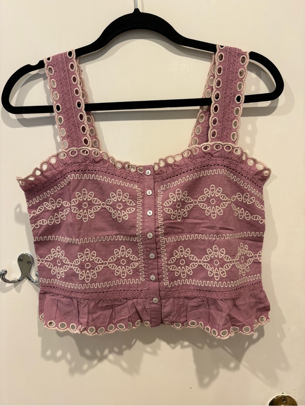 American Eagle Outfitters Mauve Eyelet Embroidered Crop Top